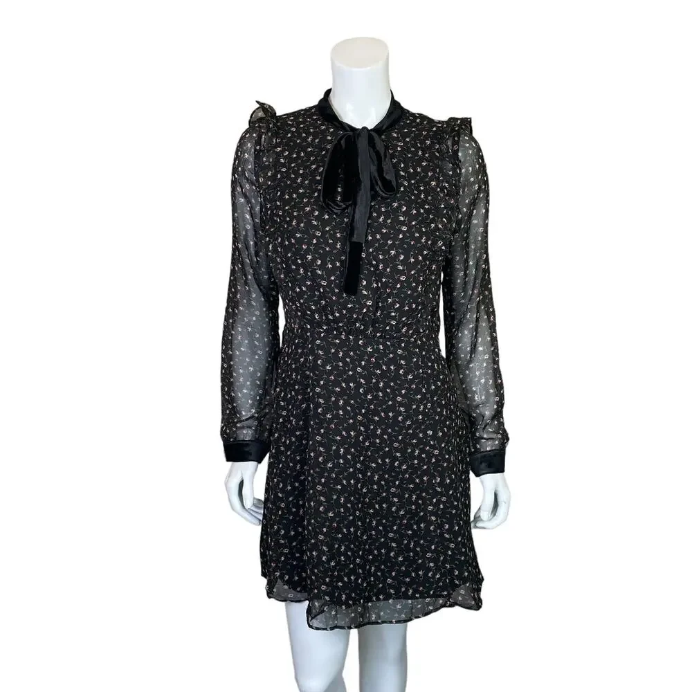 Lush | Women's Black/Floral Print Sheer Side/Sleeve Dress with Tags | Size: L - Picture 1 of 9